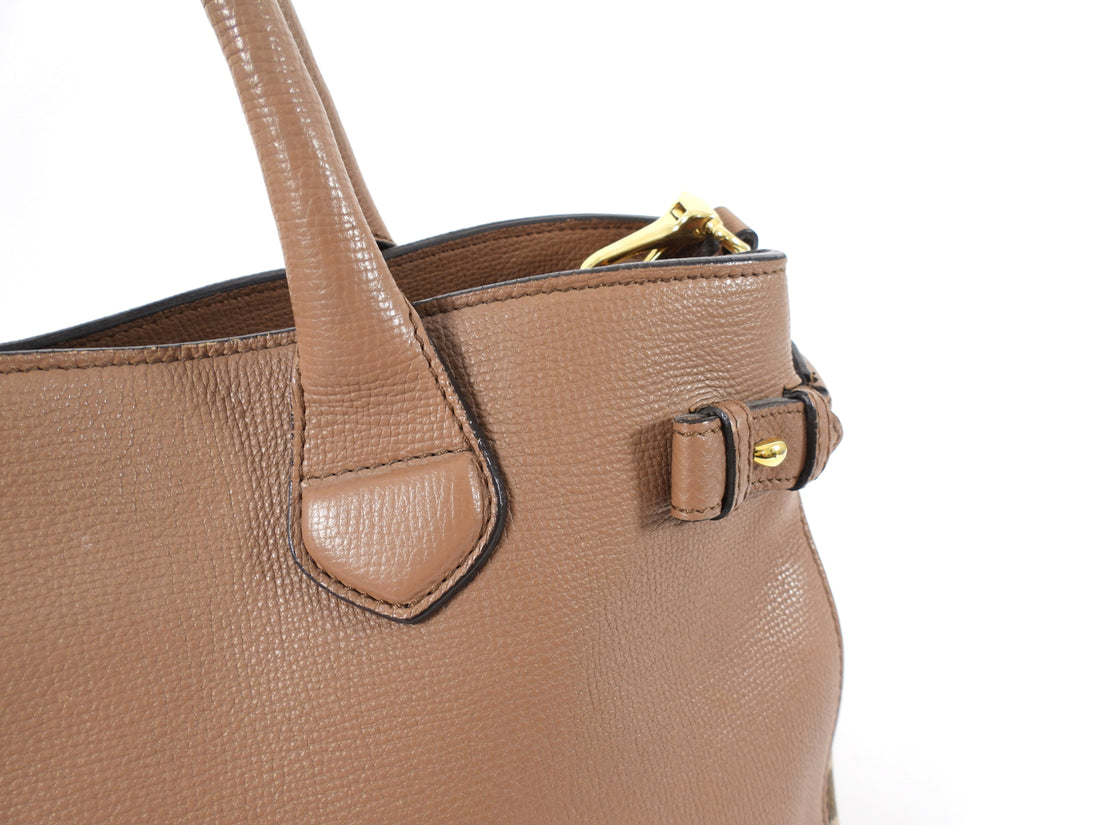 Burberry Brown Leather House Check Two Way Tote Bag
