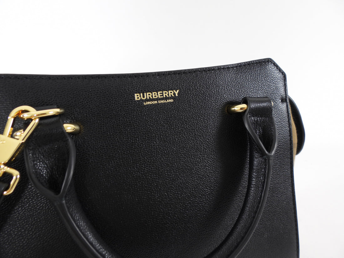 Burberry Black Leather House Check Mini Banwell Two Way Tote Bag