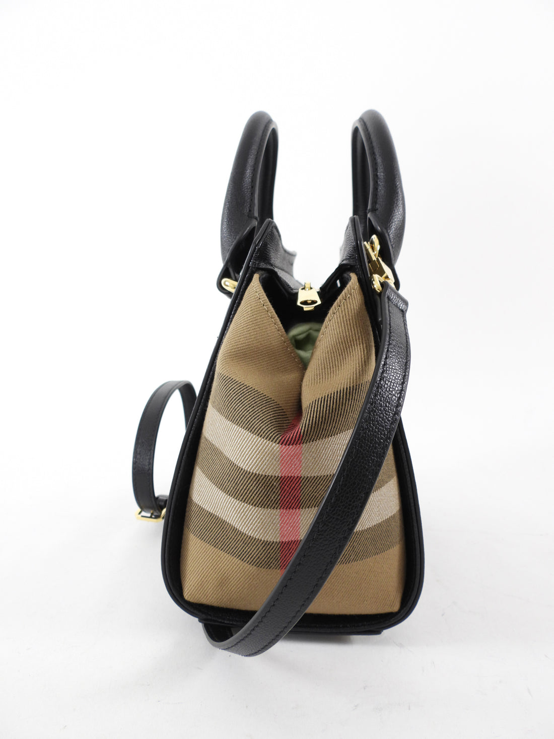 Burberry Black Leather House Check Mini Banwell Two Way Tote Bag