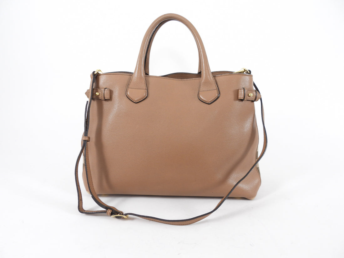 Burberry Brown Leather House Check Two Way Tote Bag