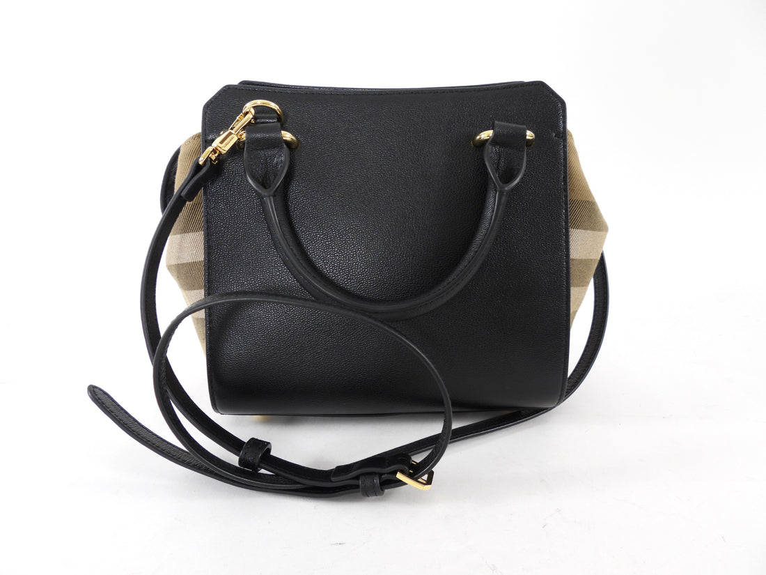 Burberry Black Leather House Check Mini Banwell Two Way Tote Bag