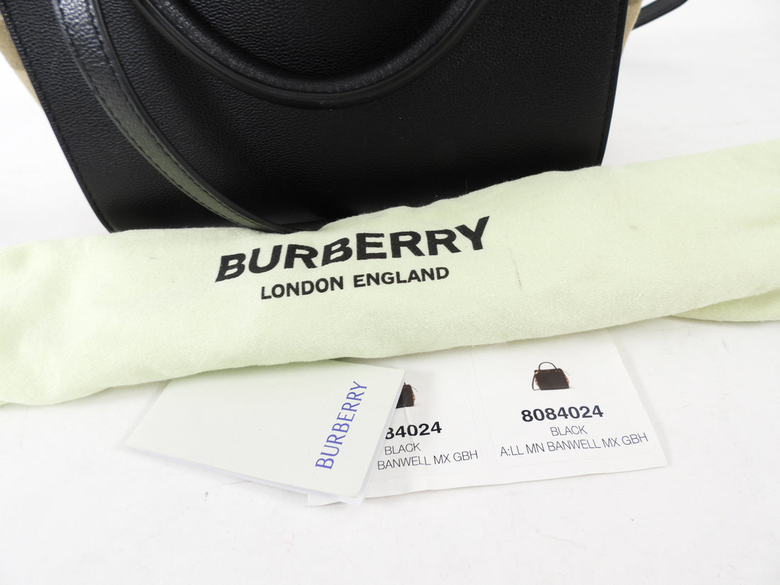 Burberry Black Leather House Check Mini Banwell Two Way Tote Bag