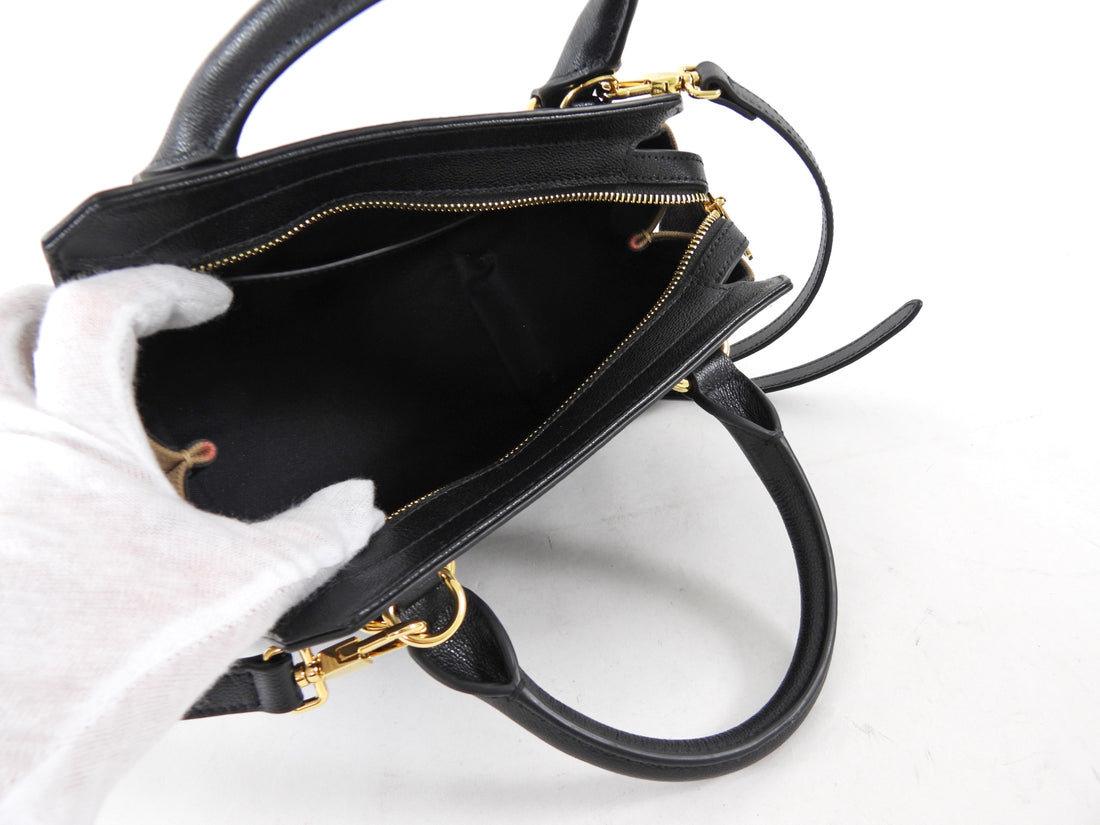 Burberry Black Leather House Check Mini Banwell Two Way Tote Bag