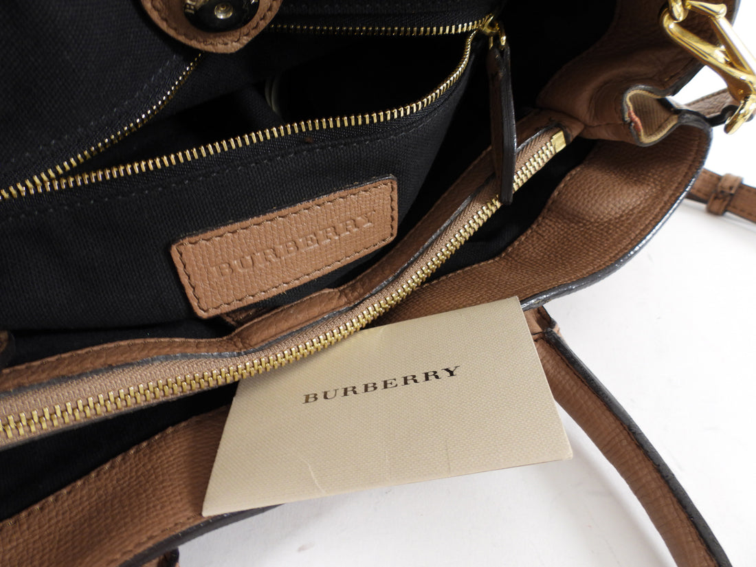 Burberry Brown Leather House Check Two Way Tote Bag