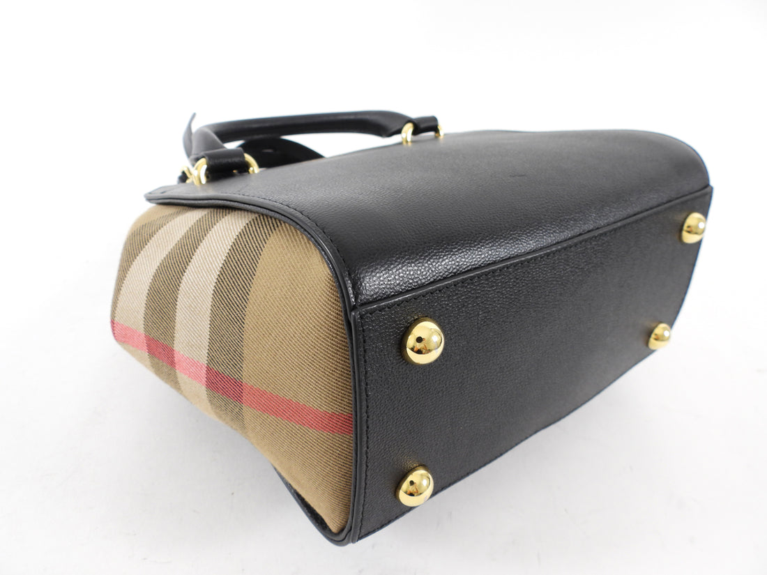 Burberry Black Leather House Check Mini Banwell Two Way Tote Bag