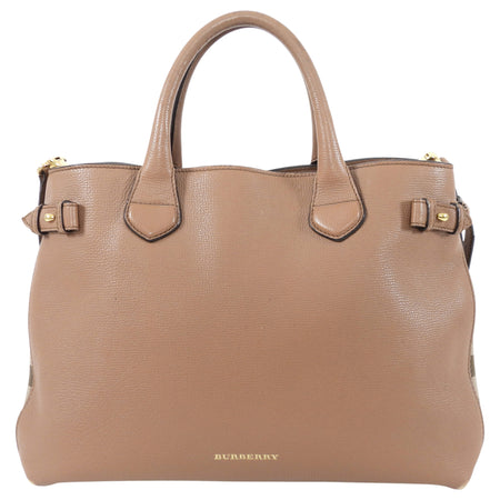 Burberry Brown Leather House Check Two Way Tote Bag