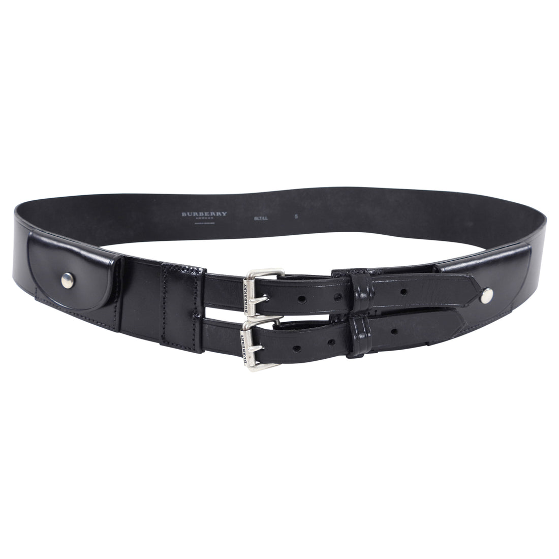 Burberry Black Leather Snap Pocket Belt - L