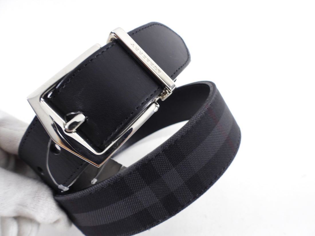 Burberry Black Nova Check and Black Leather Reversible Belt - 80/32