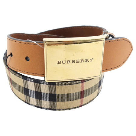 Burberry Brass Buckle Check and Tan Leather Belt - 80/32