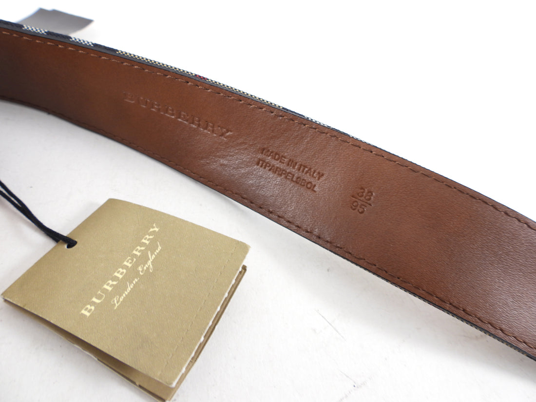 Burberry Brass Buckle Check and Tan Leather Belt - 95/36