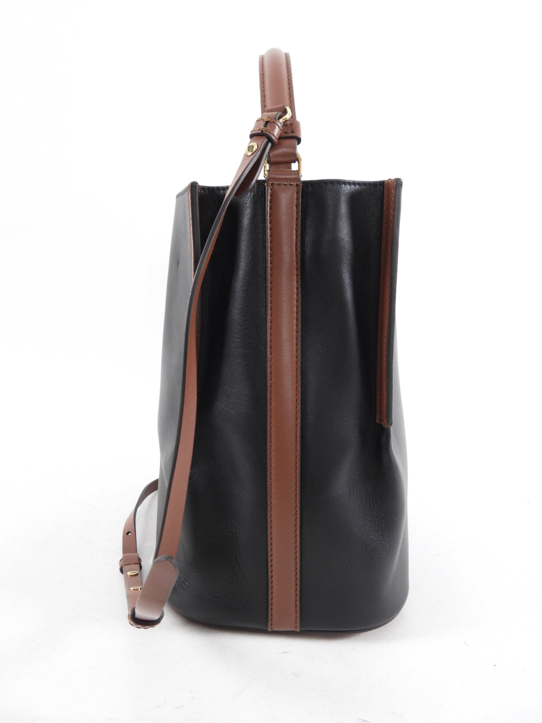 Burberry Black and Brown Leather Small Bucket Bag with Pouch