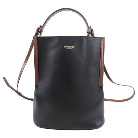 Burberry Black and Brown Leather Small Bucket Bag with Pouch