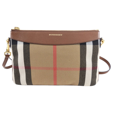 Burberry Noval Check Brown Leather Derby Payton Crossbody Bag