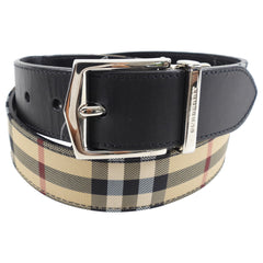 Burberry Beige Nova Check and Black Leather Reversible Belt  display picture 1