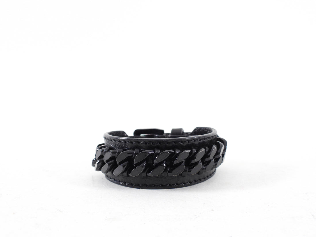 Burberry Black Leather Chain Cuff Bracelet - L