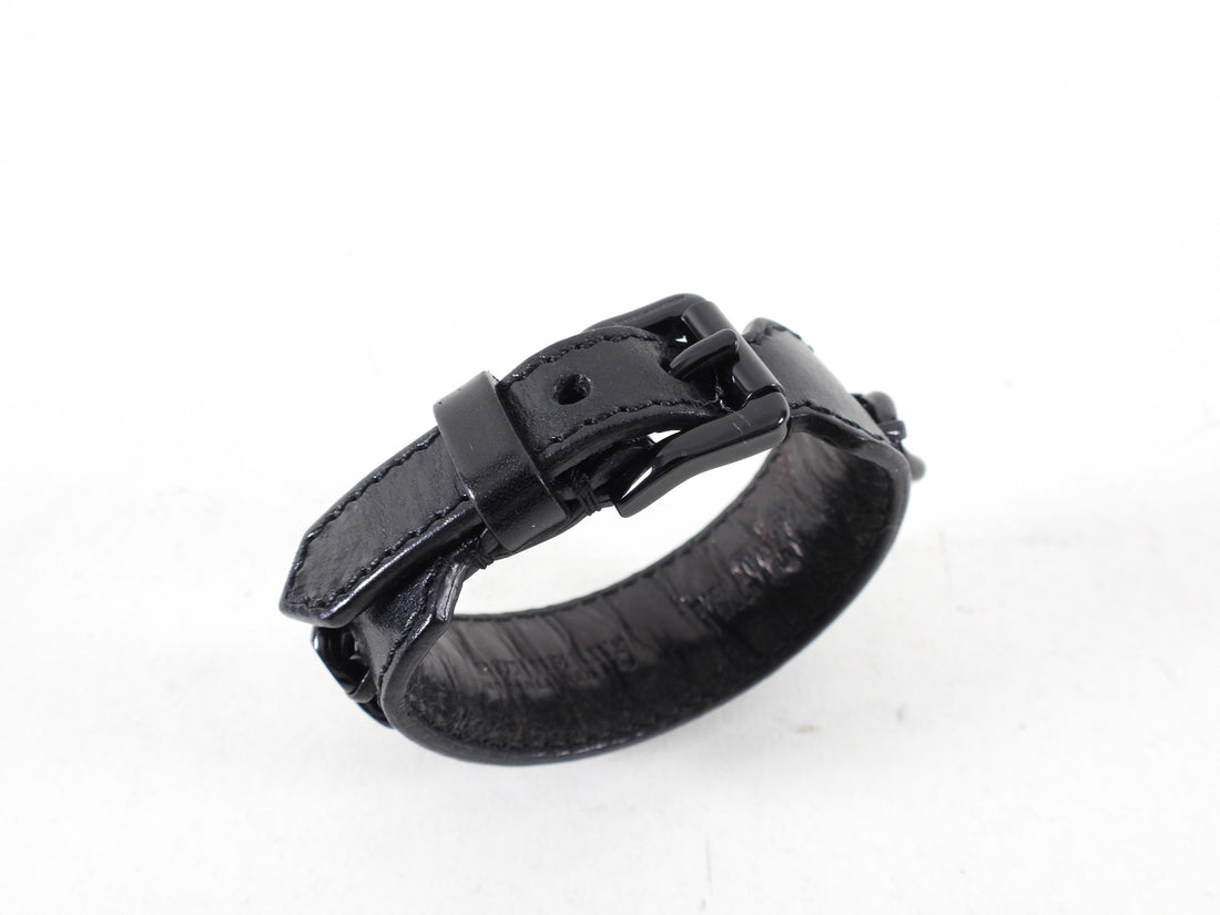 Burberry Black Leather Chain Cuff Bracelet - L