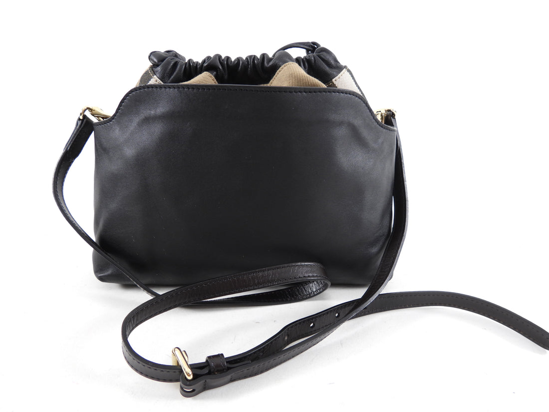 Burberry Black Leather and Check Little Crush Drawstring Bag