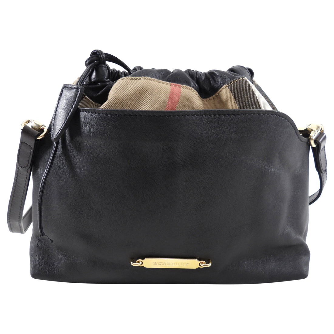 Burberry Black Leather and Check Little Crush Drawstring Bag