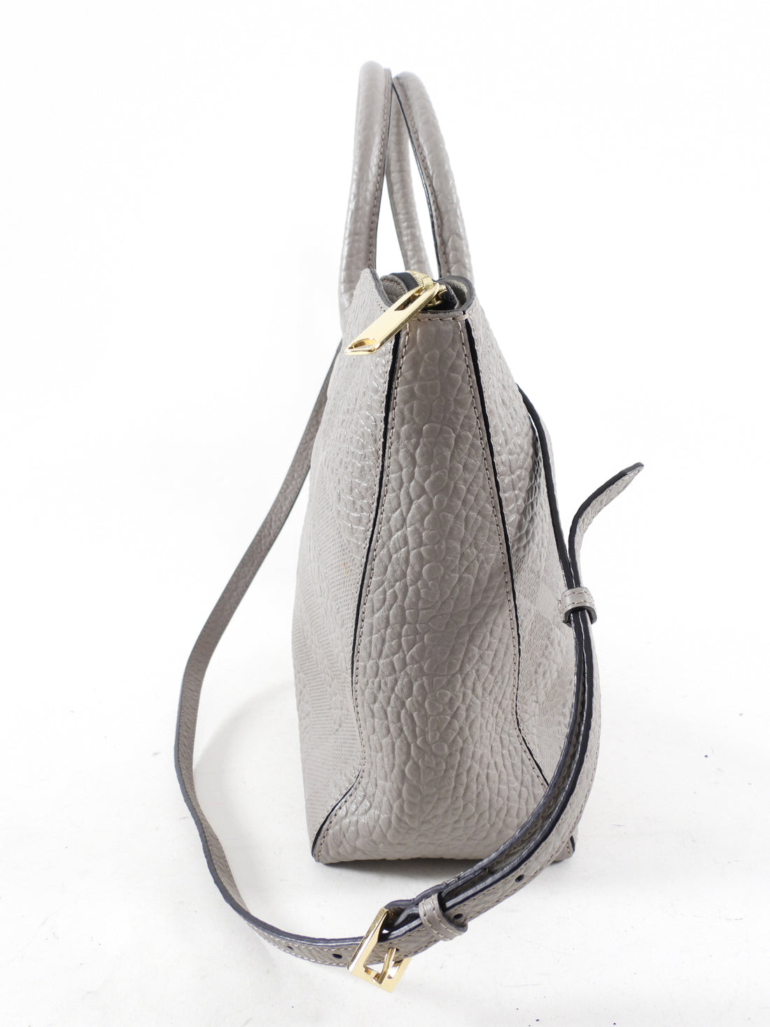 Burberry Grey Embossed Check Leather Tote Bag