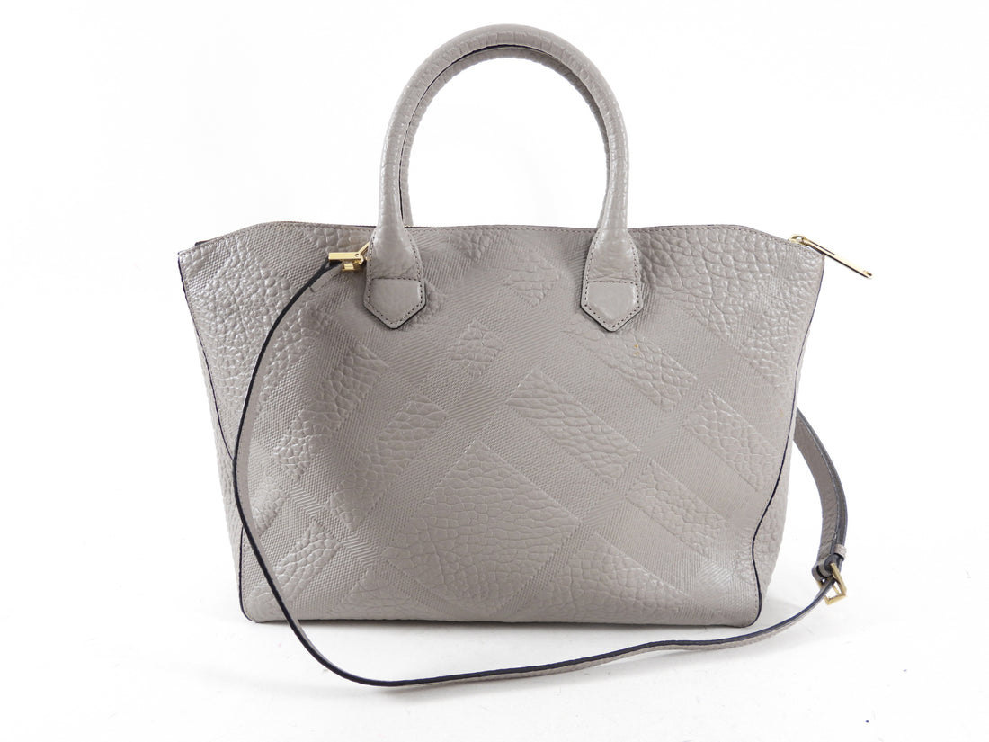 Burberry Grey Embossed Check Leather Tote Bag