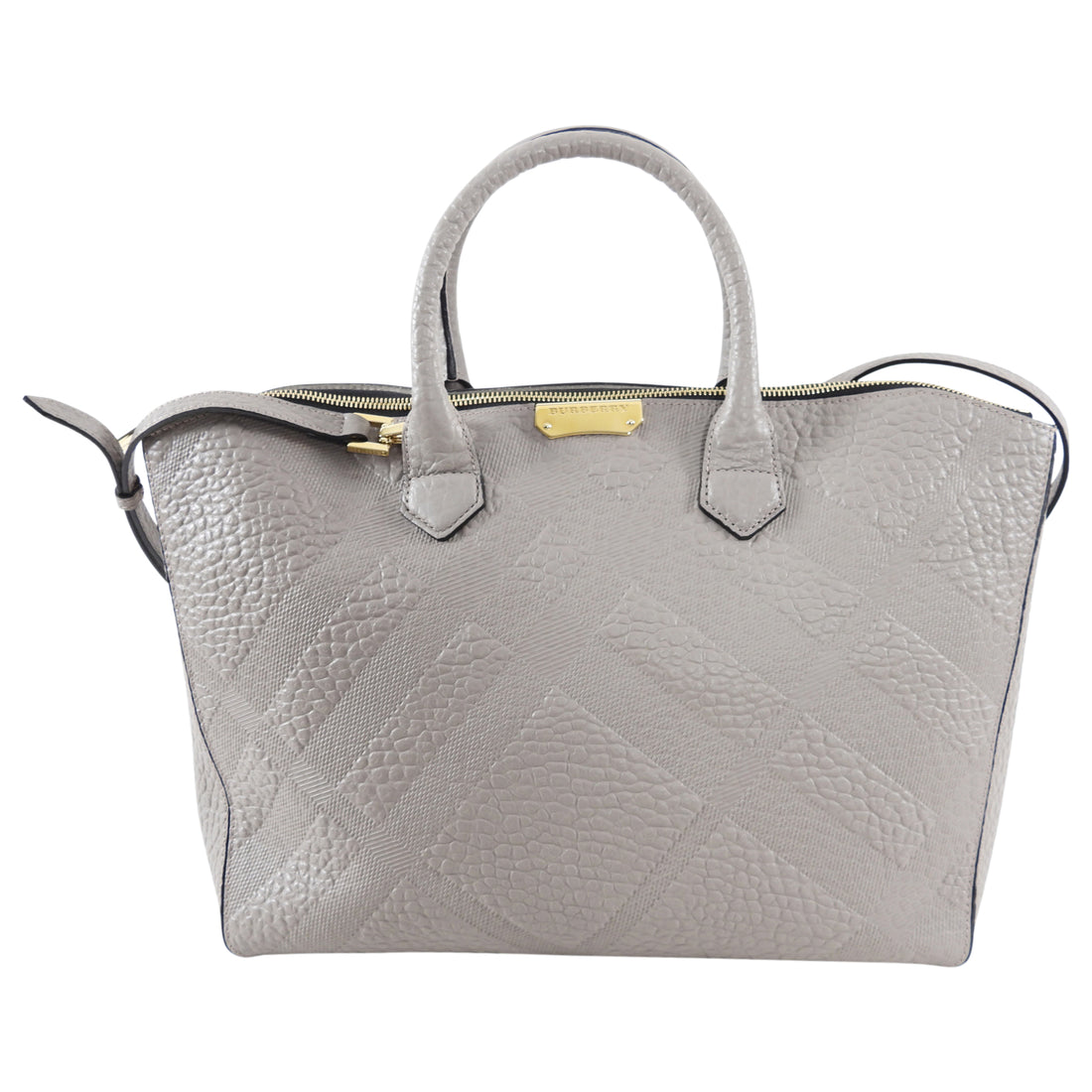 Burberry Grey Embossed Check Leather Tote Bag