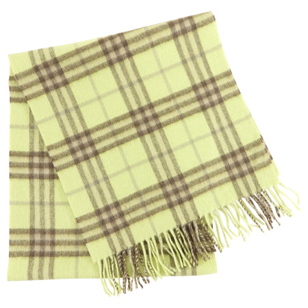 Burberry Lime Yellow / Beige Check Cashmere Scarf