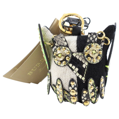 Burberry Black and Green Knit Studded Mavis Owl Bag Charm