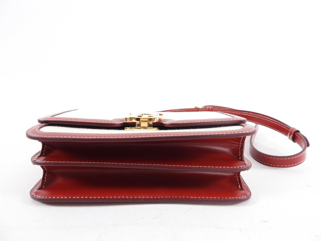 Burberry Small TB Canvas Toile and Red Leather Crossbody Bag