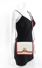 Burberry Small TB Canvas Toile and Red Leather Crossbody Bag