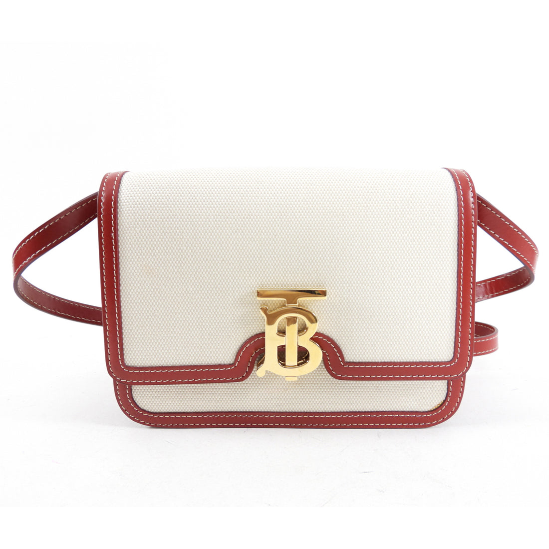 Burberry Small TB Canvas Toile and Red Leather Crossbody Bag