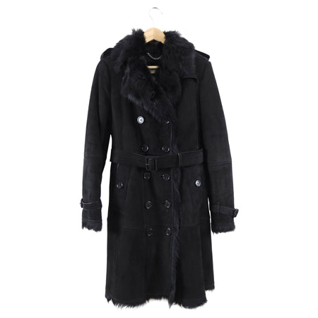 Burberry Black Shearling Long Trench Coat - FR36 / IT40 / USA