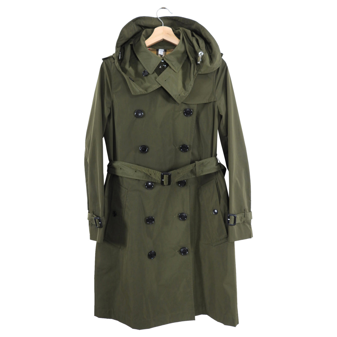 Burberry Olive Green Nylon Light Trench Coat - IT38 / USA 4