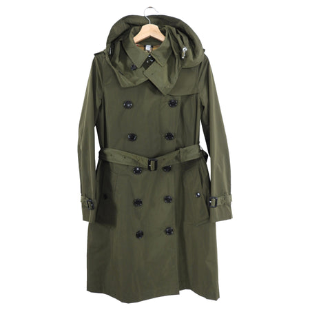 Burberry Olive Green Nylon Light Trench Coat - IT38 / USA 4