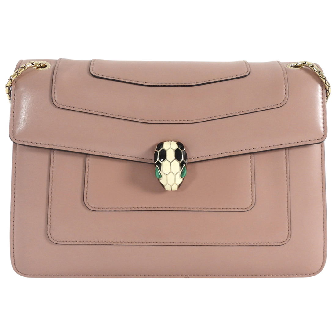 Bvlgari Taupe Brown Leather Medium Serpenti Forever Flap Bag