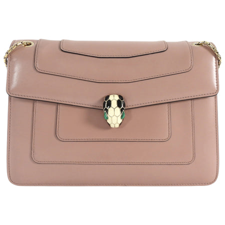 Bvlgari Taupe Brown Leather Medium Serpenti Forever Flap Bag