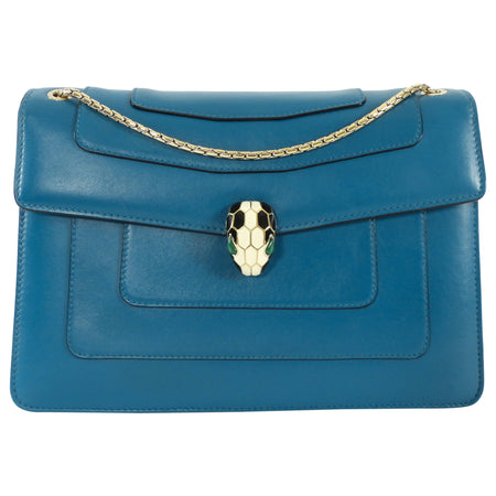 Bvlgari Teal Blue Medium Serpenti Forever Flap Bag