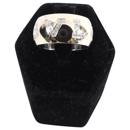 Bvlgari 18k White Gold Diamond Logo Band Ring - 56 / USA 7.25