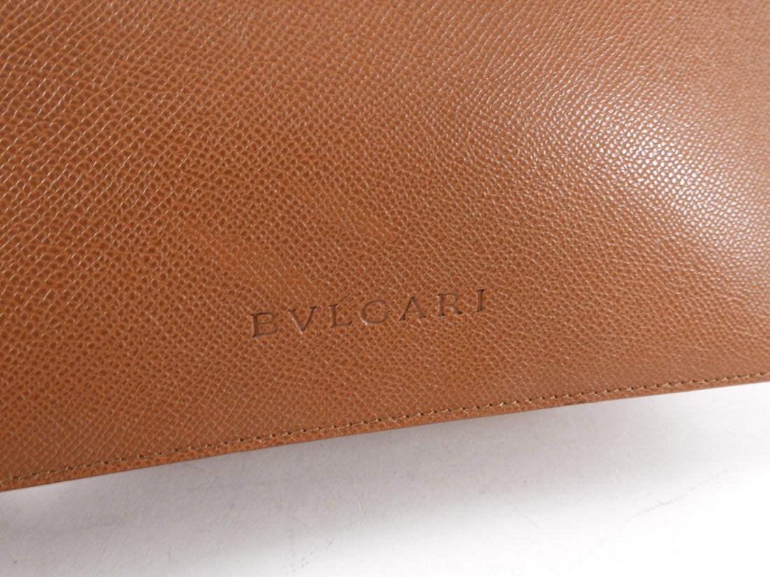 Bvlgari Cognac Brown Leather Zip Toiletry / Travel Pouch – I MISS