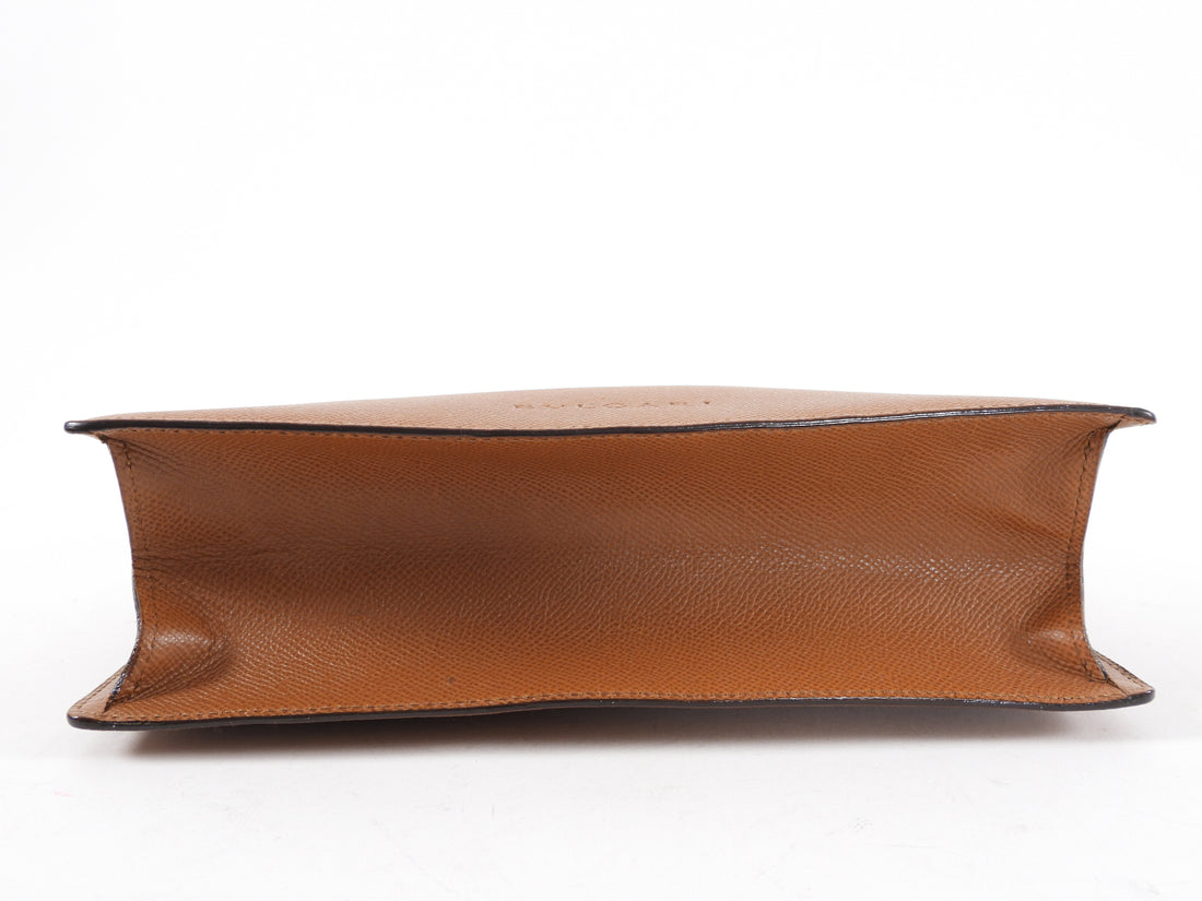 Bvlgari Cognac Brown Leather Zip Toiletry / Travel Pouch – I MISS