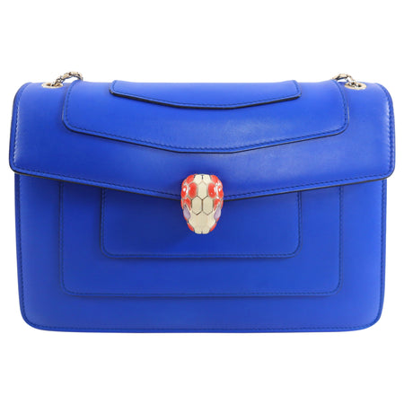 Bvlgari Cobalt Blue Leather Serpenti Forever Flap Bag