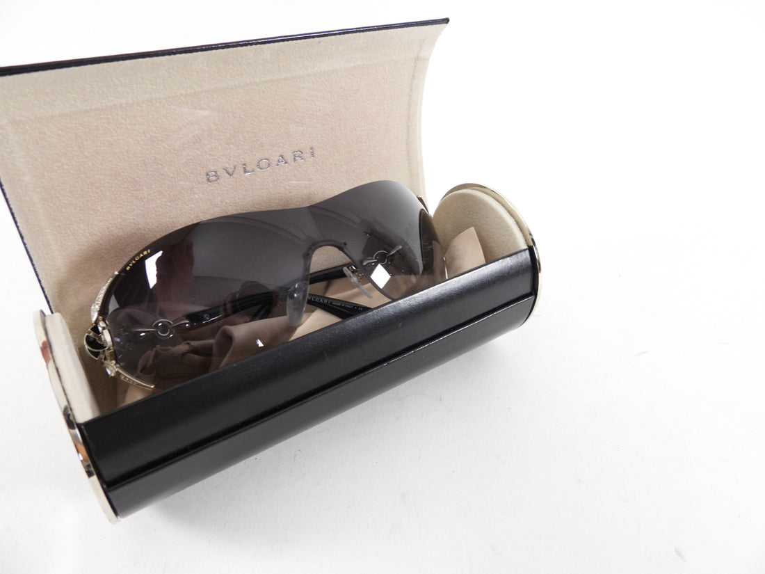 Bvlgari 6039 Swarovski Crystal Black Shield Sunglasses