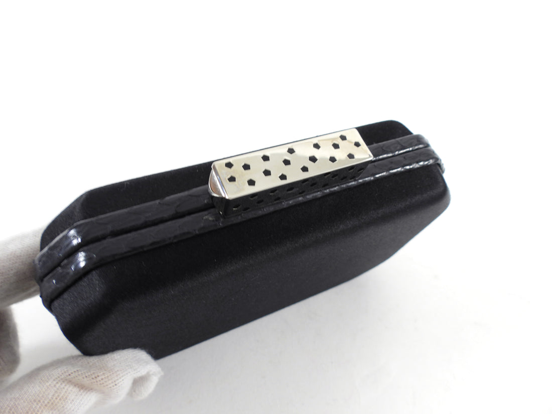 Cartier Vintage Panthere Black Silk Satin Python Evening Box Clutch Bag