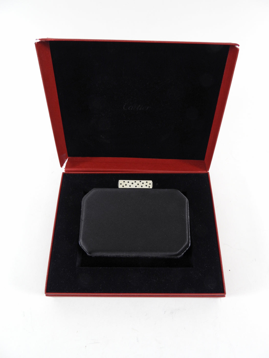 Cartier Vintage Panthere Black Silk Satin Python Evening Box Clutch Bag