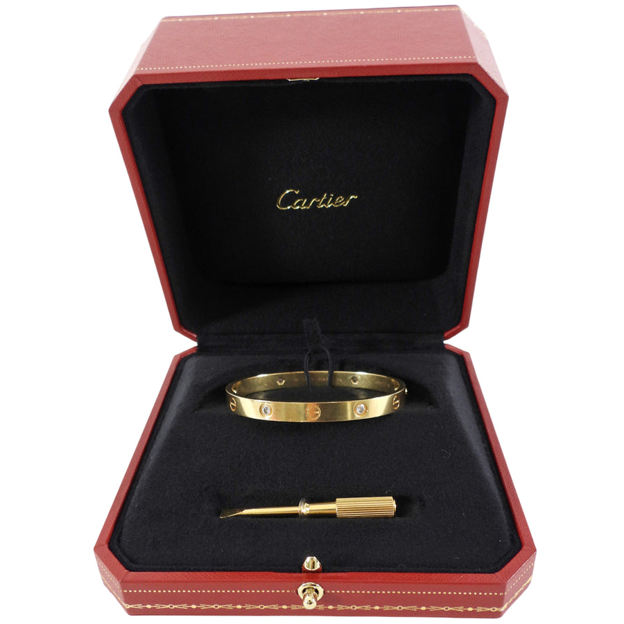 Cartier 18k Yellow Gold 4 Diamond Love Bracelet - 17