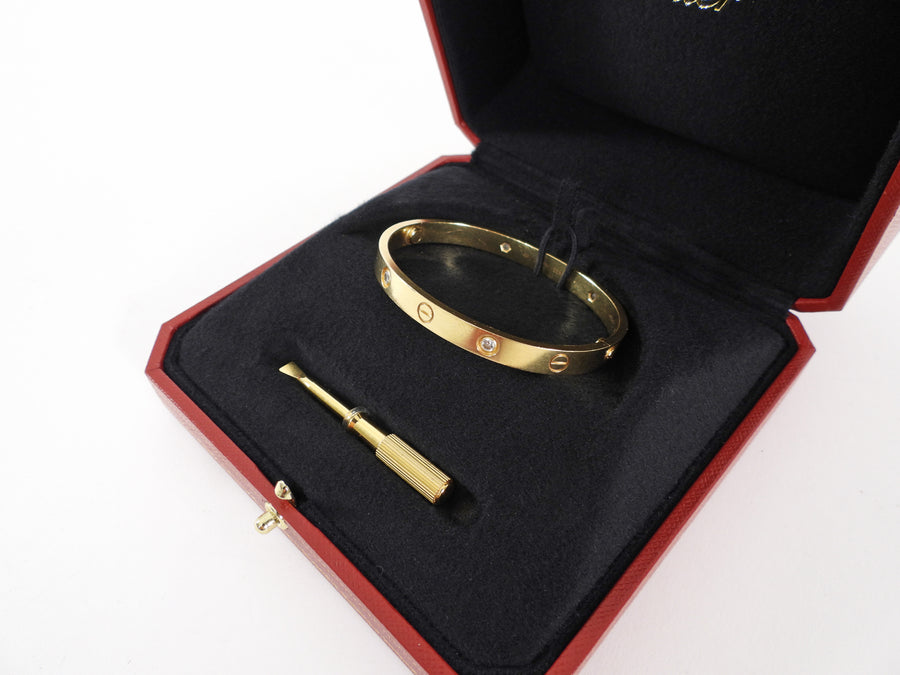 Cartier 18k Yellow Gold 4 Diamond Love Bracelet - 17