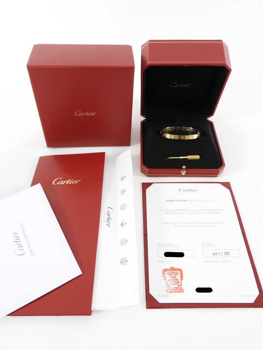 Cartier 18k Yellow Gold 4 Diamond Love Bracelet - 17
