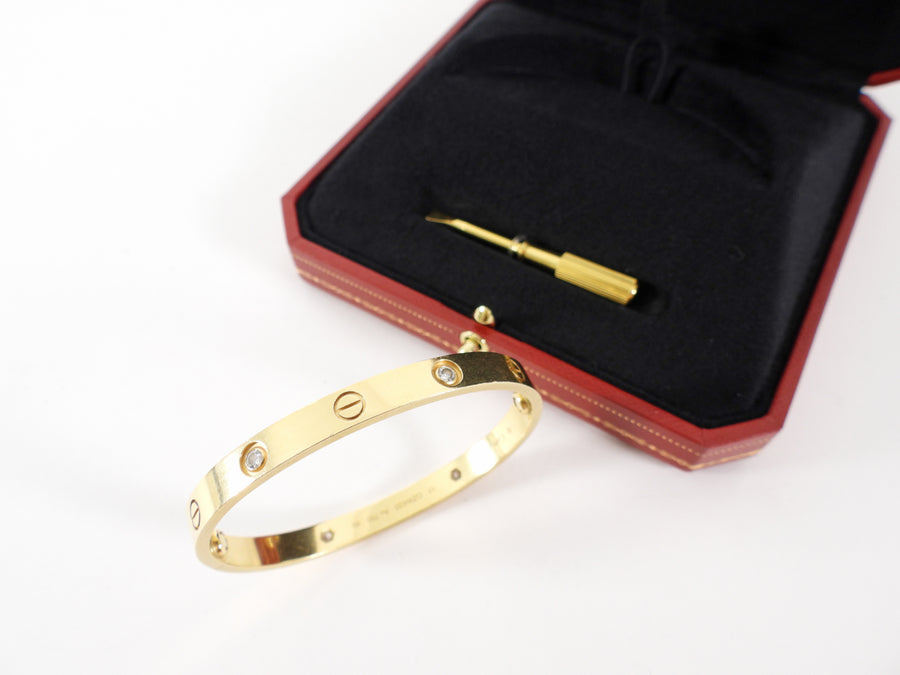 Cartier 18k Yellow Gold 4 Diamond Love Bracelet - 17