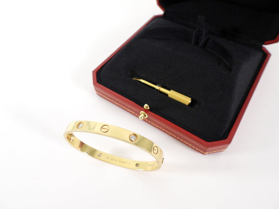 Cartier 18k Yellow Gold 4 Diamond Love Bracelet - 17