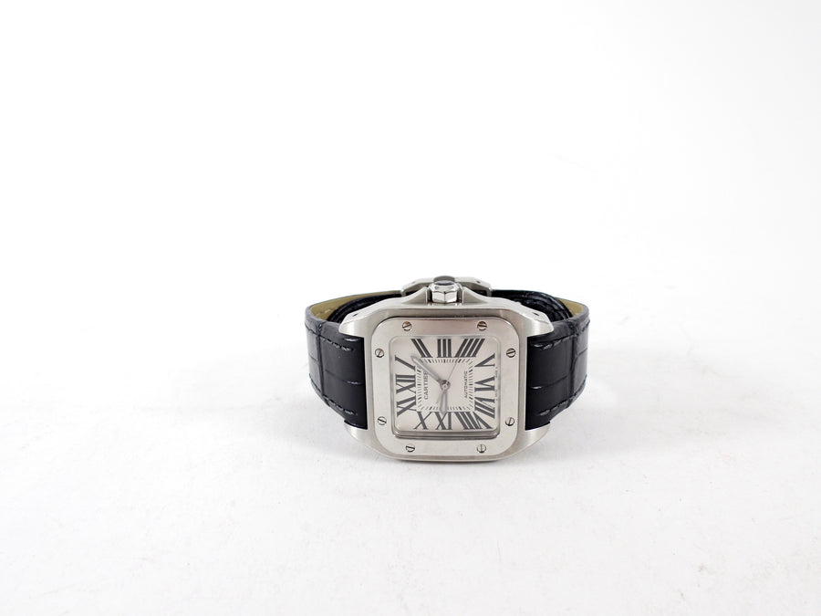 Cartier Santos 100 Stainless Steel Alligator Band Automatic Watch 2878