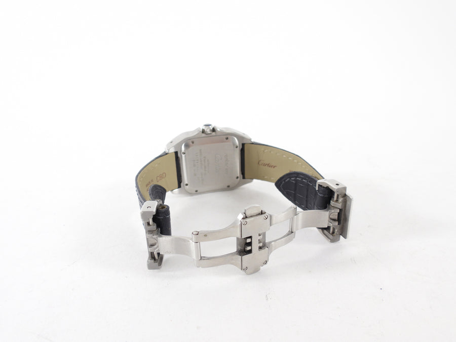 Cartier Santos 100 Stainless Steel Alligator Band Automatic Watch 2878